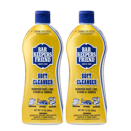 Bar Keepers Friend Soft Cleanser Liquid, 13 oz x 2, Multipurpose Surface Cleaner, Soap Scum & Grease from Stainless Steel & More