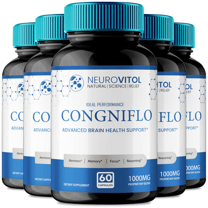 NeuroVitol Cogniflo Capsules, Official NeuroVitolCogniflo Supplement for Brain Health & Memory Support - Maximum Strength, Advanced Formula Nootropic Pills, NeuroVitol Cogniflo Reviews (5 Pack)