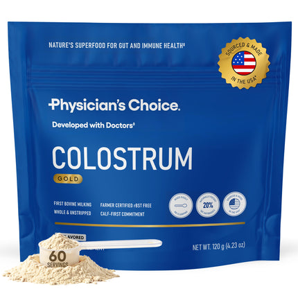 Physician's CHOICE Colostrum Gold Powder - First-Day Milking for Gut & Immune Support - Potent IgG Antibodies & Bioactive Nutrients - Whole & Unstripped - Easy to Mix - Made in the USA - 60 Servings