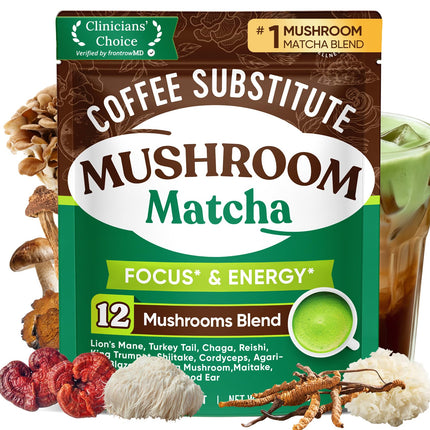 Venture Pal Mushroom Matcha Powder – 13 Superfood Mushroom Coffee Alternative with Ceremonial Grade Matcha Powder, 1.5B Probiotics for Focus, Energy & Digestion