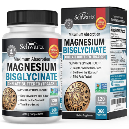 Magnesium Bisglycinate Chelated Supplement - High Absorption Magnesium Glycinate Supplement for Women and Men - Sleep, Muscle, Bone & Joint Support - Non-GMO, Non-Laxative Chelate - 360 Capsules