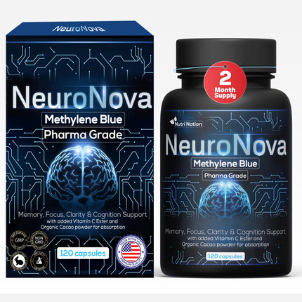 Nutri Nation Methylene Blue Pharmaceutical Grade Capsules, 120 Count, 2 Month Supply for Focus & Cognitive Support for Adults - Third Party Tested and Made in USA