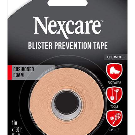 Nexcare Blister Prevention Tape, Waterproof Foam Medical Tape, Sticks Firmly to Skin to Help Prevent Blisters - 1 In x 5 Yds, 1 Roll of Tape