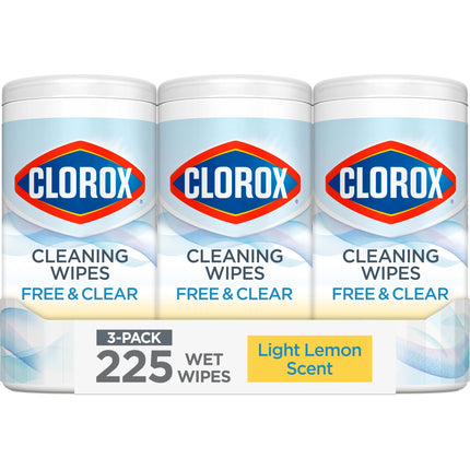 Clorox Free & Clear Cleaning Wipes, Light Lemon Scent, 75 Count, Pack of 3 (Pack May Vary)