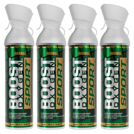 Boost Oxygen Large Sport Orange Aroma 10L Canister | Respiratory Support for Aerobic Recovery, Altitude, Performance & Health (4 Pack)