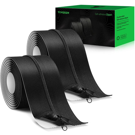 VIVOSUN 2-Pack Self Adhesive Zipper Door for Debris Barriers, 3In. x 7Ft. Peel & Stick, Heavy-Duty & Double-Sided Zipper for Tarp, Greenhouse, Indoor Outdoor Tent, Black
