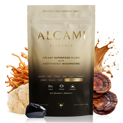 alcami elements Mushroom Espresso Coffee Superfood Blend, 10X Concentrated Extract, with Lion's Mane, Reishi & Cordyceps, Energy & Focus Support, 30 Servings, Premium Supplement Powder