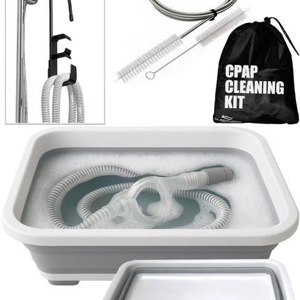 CPAP Cleaning Kit for CPAP Hose and Mask for CPAP Hanger with Brush and Collapsible Wash Basin Bucket Tub - Essential Care Kit for CPAP Users, Suitable for 7 Feet Tubing and 22mm 19mm Diameter