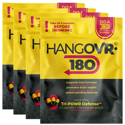 Hangovr180® Tri-Power Before Drinking Defense Supplement with DHM 1500mg - Support Liver & Brain Health, Feel Fresher & Better Energy After Drinking, Morning Relief, 3 Capsules per Pouch (4 Pack)