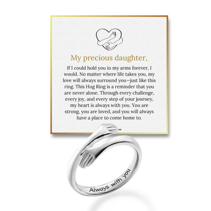 To My Daughter Hug Ring by Hope Rings – Inspirational 304 Stainless Steel Jewelry with “Always With You” Message – Adjustable Ring for Women – Tarnish Free Jewelry Gift for Her – Birthday Gift for Her