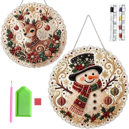 MTZK 2PCS Christmas Pearl Diamond Painting Suncatcher Kit，DIY Craft, Beaded Acrylic Craft Set for Adults & Teens, Creative Xmas Tree Pendant Gift