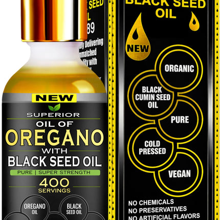 Oil Of Oregano With Black Seed Oil - 400 Servings, 2 in 1 Wild Organic Oregano Oil with Black Seed Oil for Immune & Digestive Support – Non-GMO, Gluten-Free Drops – Herbal Wellness Supplement