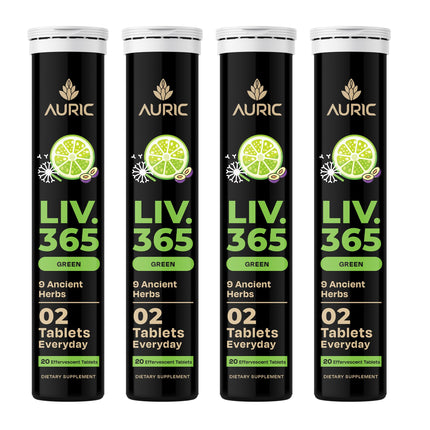 Auric Liv 365 Green Effervescent Tablets | with Milk Thistle (Silymarin), Turmeric, Licorice, & Ginger | Herbal Wellness Supplement | Plant-Based | 80 Tablets