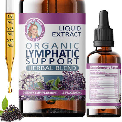StarViora Lymphatic Support Drops - Organic Herbal Formula with Echinacea,Elderberry &Blue Vervain- Liquid Wellness Support for Lymph Flow & Immune Balance- Vegan, Non-GMO,2.1 fl oz