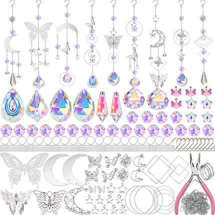 Lyukii 300 Pcs DIY Suncatchers Making Kits Craft for Adults Crystal Suncatchers for Window Hanging Sun Catcher with Chain Rainbow Maker Crystal Prisms Decor for Home Garden Party Wedding Ornament