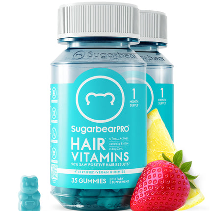 Sugarbear Hair Vitamin Gummy 2 Month Supply Extra Strength Biotin 6000mcg, Growth for Men & Women, Vegan Vitamin B12, MSM, Inositol, Omega 3, Elderberry, Certified Kosher, Halal, Cruelty-Free