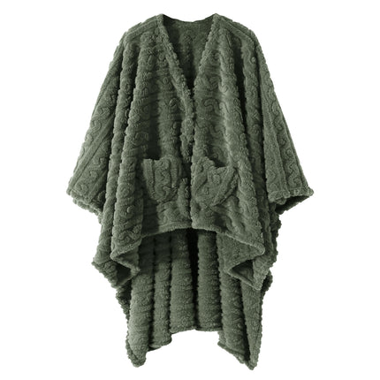 Dgsfmi Wearable Blanket Poncho Cape Wrap for Adult, Cozy Sherpa Fleece Pocketed Shawl TV Throw Blankets for Office and Lounge,Green