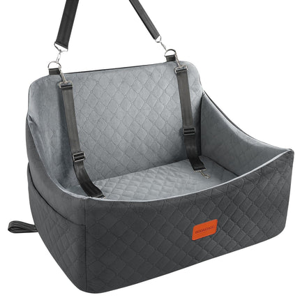Wooaidagg Dog Car Seat for Medium & Large Dogs Up to 55lbs, Memory Foam Cushion, Washable Cover, Safety Straps & Non-Slip Base(Black/Grey,Large)