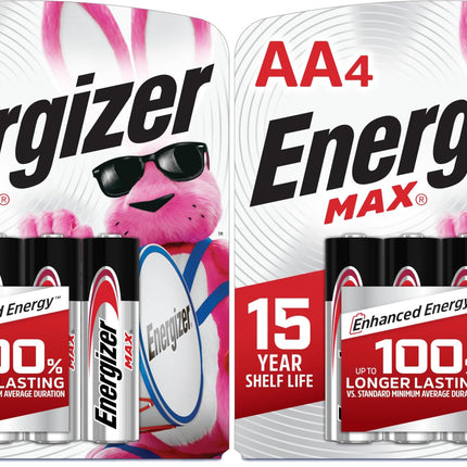 Energizer AA Batteries, MAX Double AA Battery Alkaline, 4 Count (Pack of 2)