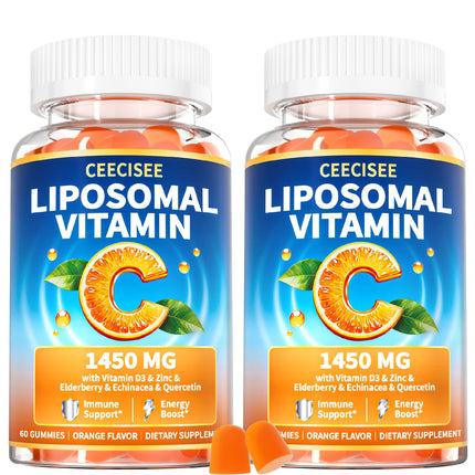 Ceecisee Liposomal Vitamin C Gummy for Adults: Organic Chewable Extra Strength Vitamin C and Zinc Gummies Plus Zinc D3 Elderberry Echinacea - Natural Orange Flavor Sugar Free Immune Support(120Count)