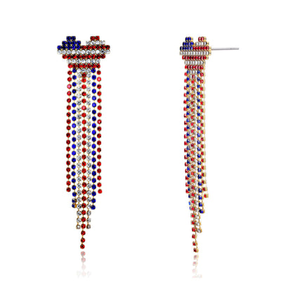 Tasunom American Flag Dangle Earrings for Women, Patriotic 4th of July Earrings, 14K Gold Plated CZ Crystal USA Flag Drop Earrings with S925 Post