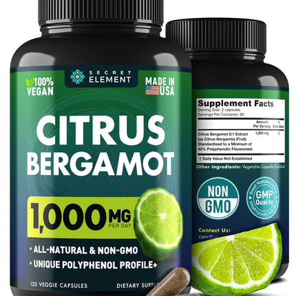 Citrus Bergamot Extract 1000mg for Women and Men – Polyphenol-Rich Bergamot Capsules for Daily Wellness, Antioxidant Support & Healthy Lifestyle, Non-GMO, Gluten Free, 120 Vegan Bergamot Capsules