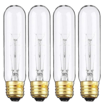 Weyolin Edison Light Bulbs,120V, E26 Base, T10 Tubular Bulbs, 25W Clear Incandescent, Warm White, Dimmable Vintage Tubular Style Showcase Bulb (4-Pack)