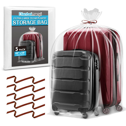5 Pack 40” x 58” Extra Large Clear Plastic Storage Bags for Luggage Cover