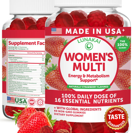 Lunakai USA Made Womens Multivitamin Gummies - Delicious Daily Dose with 16 Multi Vitamins for Women - Energy & Immune Support, Non-GMO, 60 Ct