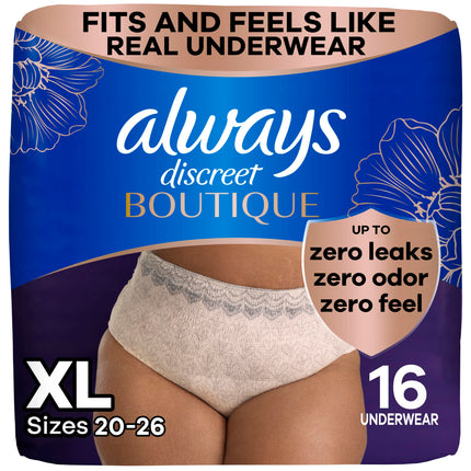Always Discreet Boutique Underwear, XL, Rosy, 16 Count