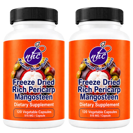 Natural Home Cures Mangosteen Supplement Capsules, Freeze-Dried Pericarp Whole Fruit Rind Powder, Garcinia Mangostana with Xanthones, 515 mg, 2 Bottles, 240 Vegan Capsules (2)