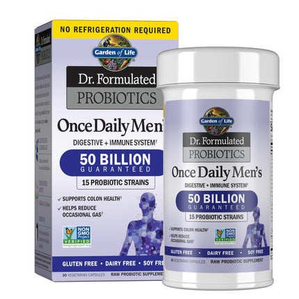 Garden of Life Probiotics for Men, Dr Formulated 50 Billion CFU 15 Probiotics for Digestive Health + Organic Prebiotic Fiber, Colon & Immune Support, Daily Gas Relief, Shelf Stable, 30 Capsules