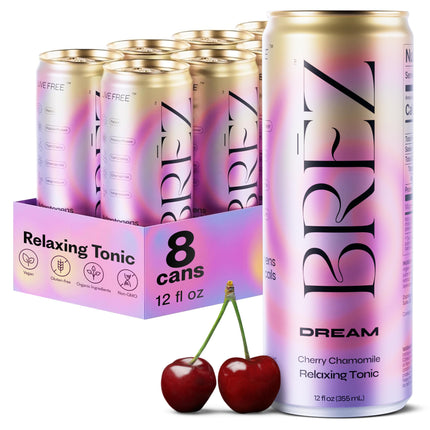 BRĒZ Dream Reishi Mushroom Drink, Non-Infused Relaxing Tonic with Reishi, Chamomile, Tart Cherry, Magnesium & L-Theanine, Vegan Adaptogen Drink for Sleep, Calm & Mood, 12 fl oz - 8 Pack