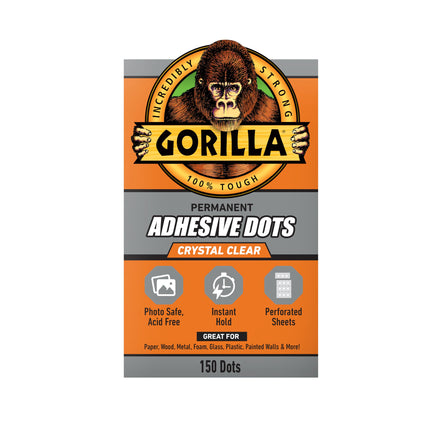 Gorilla Adhesive Dots, Double-Sided, Clear, 0.5" Diameter, 150 Pieces