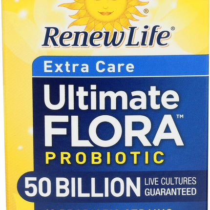 Renew Life Extra Care Digestive Probiotic Capsules, 50 Billion CFU Guaranteed, Daily Supplement Supports Immune, Digestive, Respiratory Health(1), L. Rhamnosus GG, Dairy, Soy and Gluten-Free, 30 Count