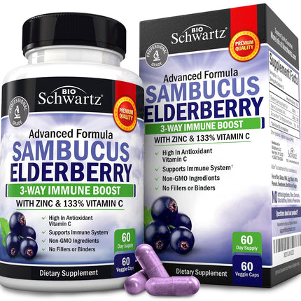 Elderberry Capsules with Zinc and Vitamin C for Adults - Immune Support Vitamins for Women and Men - Black Sambucus Elderberry Vitamin C and Zinc - Immune Defense Multiminerals Supplement, 60 Count