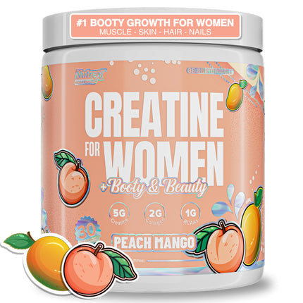 Nutrex Research Creatine for Women Booty & Beauty – Peach Manago | 5g Creatine, 2g Collagen, BCAAs & Hyaluronic Acid for Glutes, Strength & Skin | Gluten Free, 30 Servings