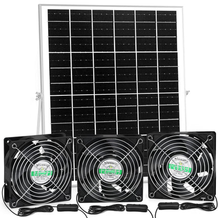 blessny Solar 3 Fan Kit for Intake or Exhaust air, Weatherproofed Solar Powered Fans for Outside Chicken Coops, Greenhouses, Shed, Pet House Air Ventilation