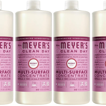 Mrs. MEYER'S CLEAN DAY Multi-Surface Cleaner Concentrate,Use to Clean Floors,Tile,Counters,Peony,32 fl. oz,(Pack of 4)