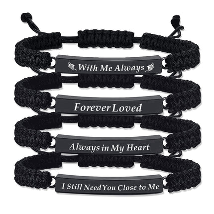 RIPFEVURN 4 Pack Cremation Jewelry Bar Urn Bracelet for Ashes for Women Men Adjustable Memorial Keepsake Rope Braided Bracelet