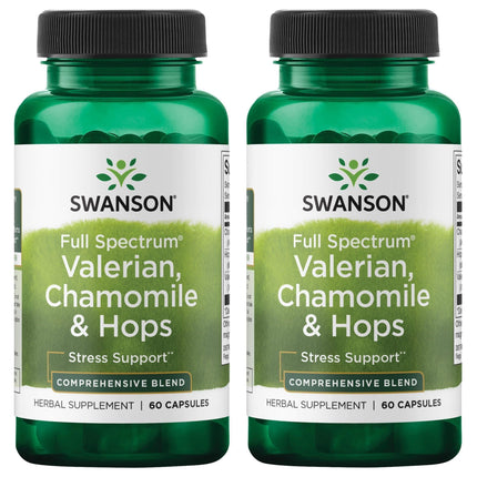 Swanson Valerian, Chamomile & Hops - Full Spectrum Herbal Supplement Promoting Relaxation & Comfort - Natural Formula Supporting Mind & Body Wellness - (60 Capsules) (2 Pack)