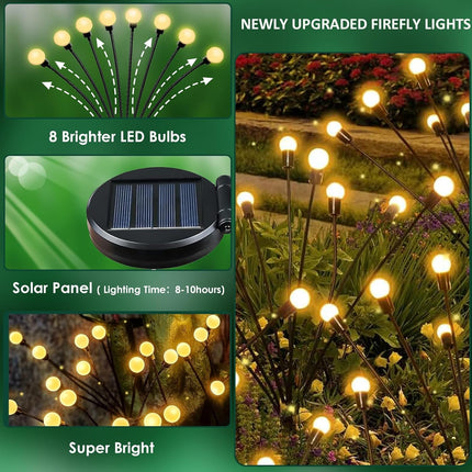 6 Pack Solar Firefly Lights Outdoor Swaying Garden Decor 48 LED Warm White