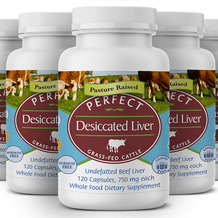 Perfect Supplements – Perfect Desiccated Liver – 120 Capsules – Undefatted Beef Liver – Natural Source of Protein, Iron, Vitamins A & B – 5 Pack