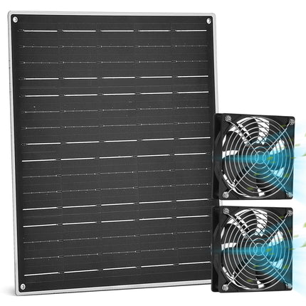 Solar Powered Fan Kit, Chicken Coop Fan,15W Solar Panel with 2 Fans, Intake or Exhaust Air Fan wtih 9.8 Ft Cable for Outside Backyard Chicken Coops, Greenhouses, Pet Houses, Greenhouse
