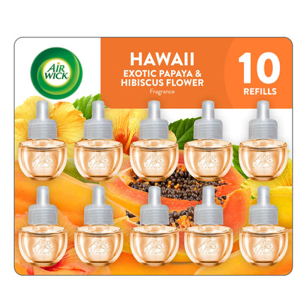 Air Wick Plug-In Scented Oil Refills, 10 Count, Hawaii Exotic Papaya and Hibiscus Flower, Air Freshener, Essential Oils, Eco Friendly