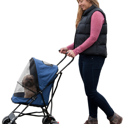 Pet Gear Travel Lite Plus Stroller, Compact, Easy Fold, No Assembly Required, Large Wheels for Cats and Dogs up to 15 pounds, New Dark Sapphire
