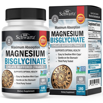 Magnesium Bisglycinate Chelated Supplement - High Absorption Magnesium Glycinate Supplement for Women and Men - Sleep, Muscle, Bone & Joint Support - Non-GMO, Non-Laxative Chelate - 180 Capsules