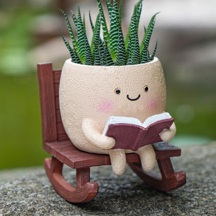 Rocking Chair Smiley Face Planter,Cute Plant Pots for Indoor Outdoor Plants,Succulent Pots with Drainage Hole,Unique Funny Flower Pot for Succulents,Plant Gifts for Mother's Day, Birthday, Christmas