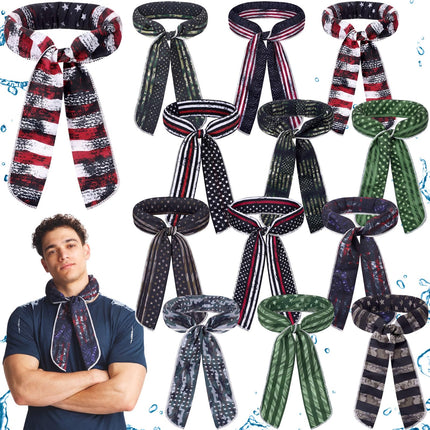 Lenwen 12 Pcs Cooling Neck Wraps Flag Ice Cool Scarf Neck Cooler Bandana Headband for Summer Hot Weather Women Men Golf Riding Outdoor