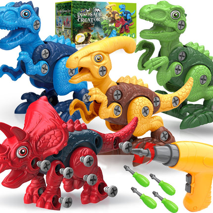 Dinosaur Toys for 3, 4, 5, 6, 7 Year Old Boys, Take Apart Toys with Electric Drill for Kids, STEM Educational Construction Building Toy, Ideal Birthday Christmas Easter Gifts, Incl Tyrannosaurus Rex